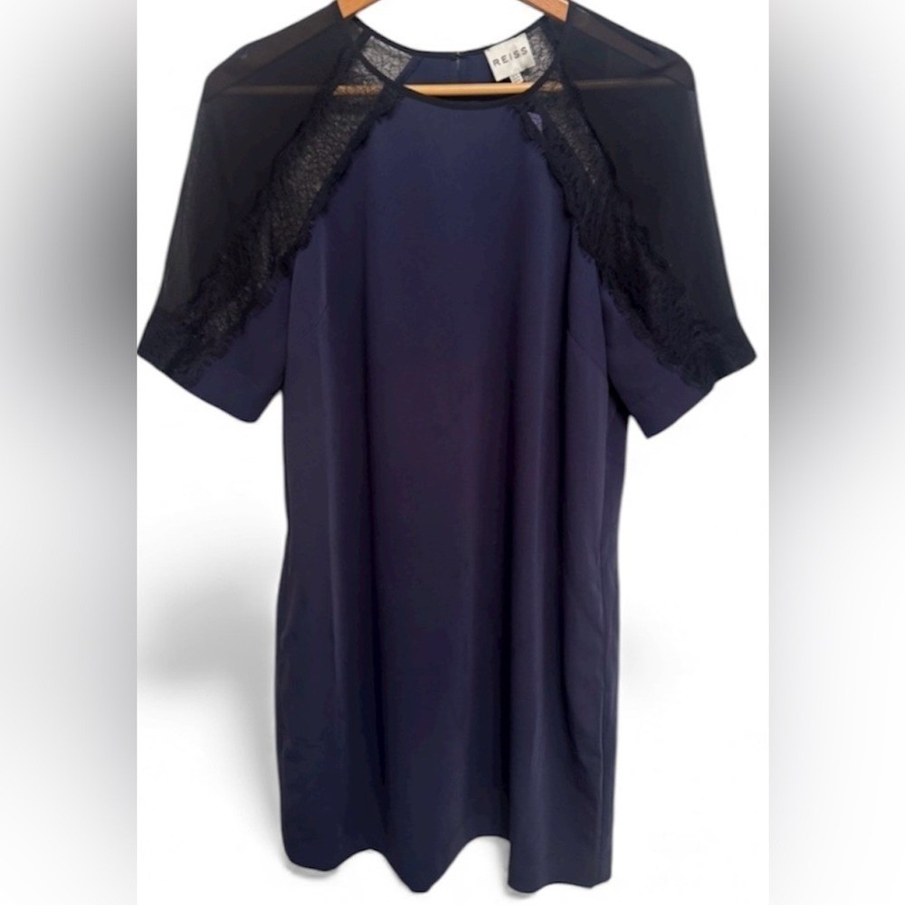 NWT Women's Reiss Quarter Length Sleeve Dress Lace Accent SZ 8 Casual‎ Cocktail